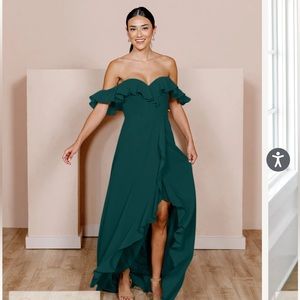 Revelry Scarlet Chiffon Dress in Classic Emerald